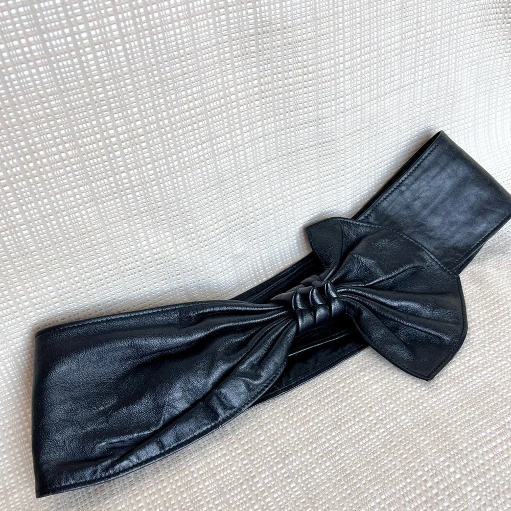 Vintage 80s 90s Cinched Bow Statement Belt Sash Belt Cinch Waist Belt Black